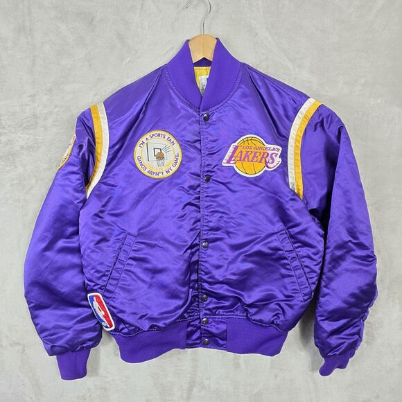 Vtg 80's Los Angeles Lakers Satin Starter Jacket Size Large W/ Anti-Gang Patches - Picture 2 of 14